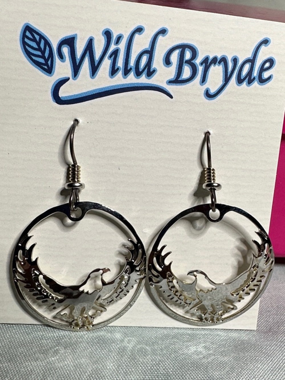 Silver Eagle Hoop Dangle Earrings - Silver